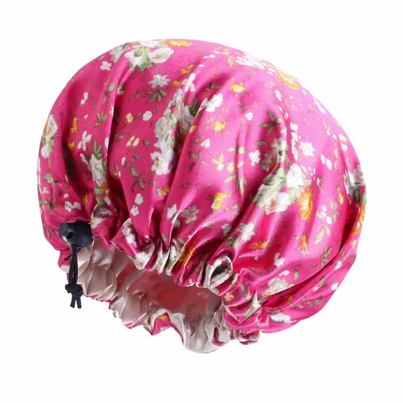 Kids Girls Sleep Cap Floral Print Hair Bonnet Satin Night Sleep Hat Turban Sleeping Hat Children Hair Care Bonnet Nightcap Caps