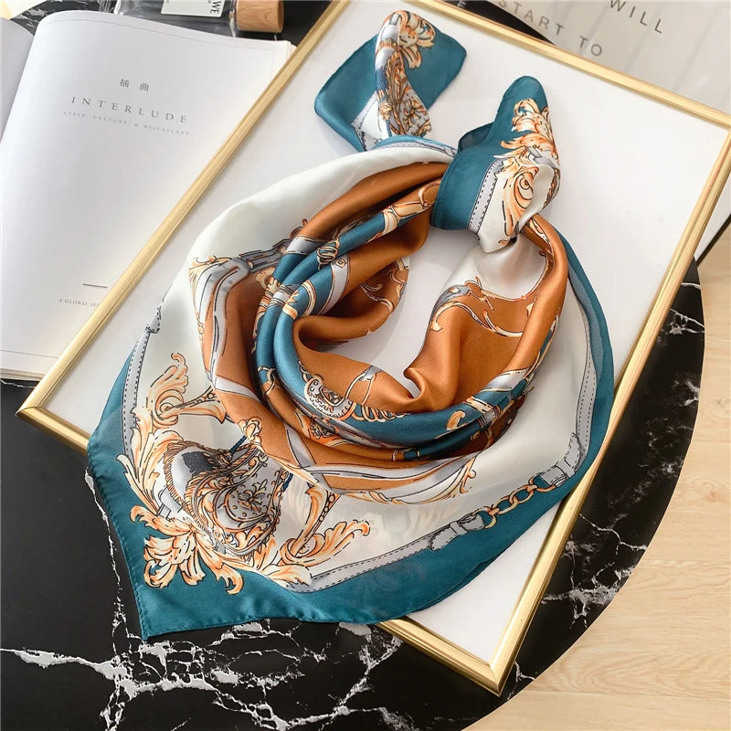 70cm Silk Satin Square Scarf Women Luxury Shawl Wrap Print Neck Tie Female Hair Hand Band Wrist Bandana Headkerchief Echarpe New