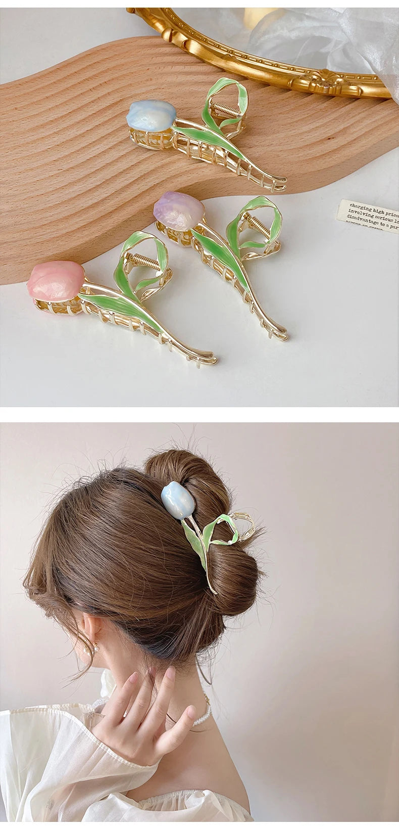 New Tulip Hair Claw Flower grace Shark Clip Headdress Vintage Ponytail Claw Clip Trendy sweet HAIR CLIP FOR GIRL Hair Jewelry