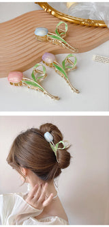 New Tulip Hair Claw Flower grace Shark Clip Headdress Vintage Ponytail Claw Clip Trendy sweet HAIR CLIP FOR GIRL Hair Jewelry