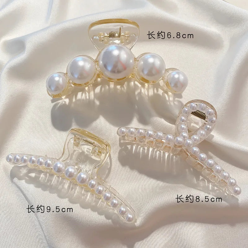 Simulated Pearl Hair Claws for Women Korean Acrylic Hair Clips Girls Large Size Barrette Shark Clip Fashion Hair Accessories