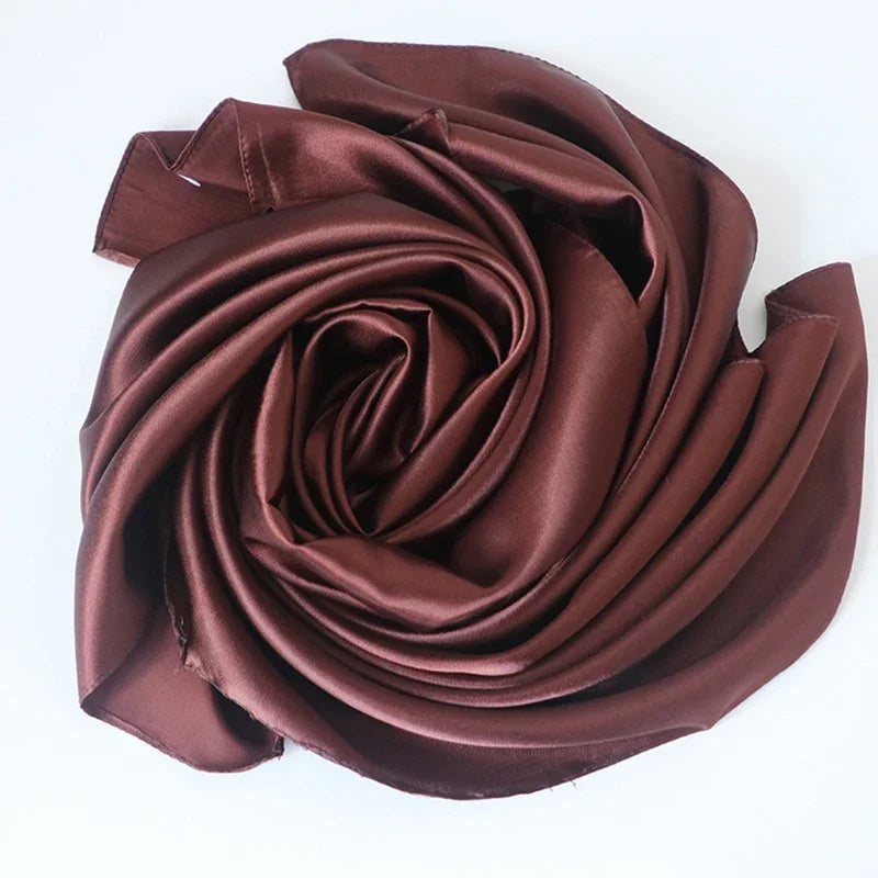 90*90cm Solid Neck Scarf For Women Bandana Head Scarfs Female Square Shawls Wraps Fashion Kerchief Silk Hair Scarves For Ladies