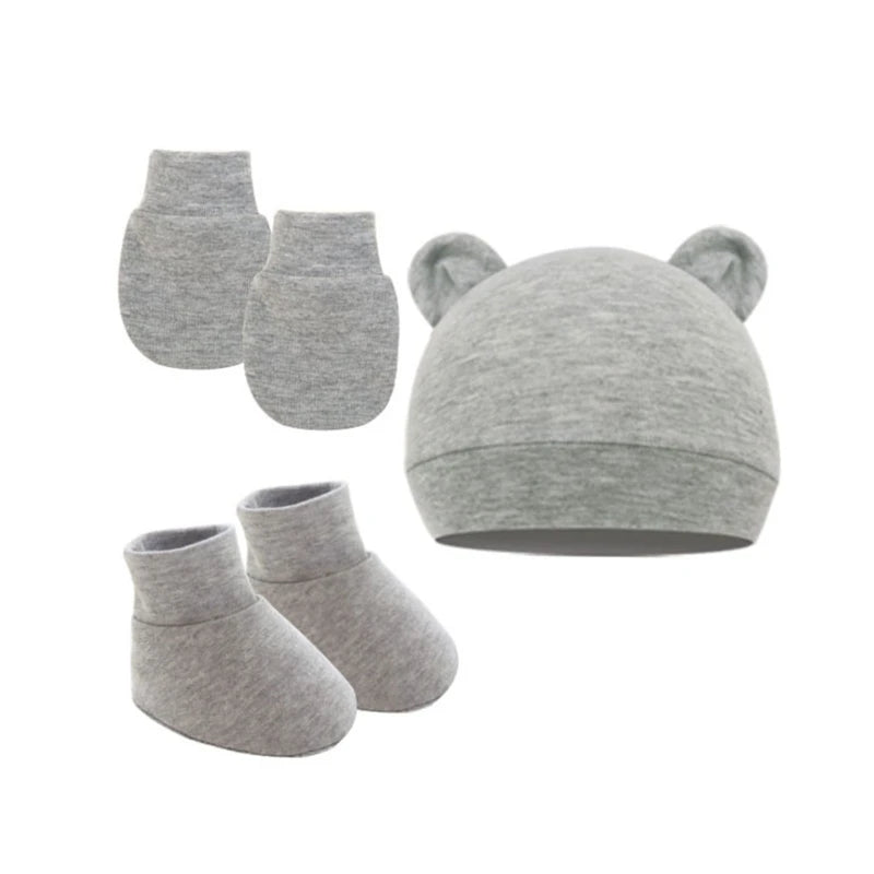 Newborn Hat+Gloves+Socks Set for Baby Boy Girl Cotton Baby Beanie Fall Casual Photography Props Soft Headwear Infant Nightcap