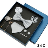 Tie Pocket Square Set Box Gift For Men Women Wedding Party Business Neck Tie Cufflinks Brooch Handky Solid Color Wholesale