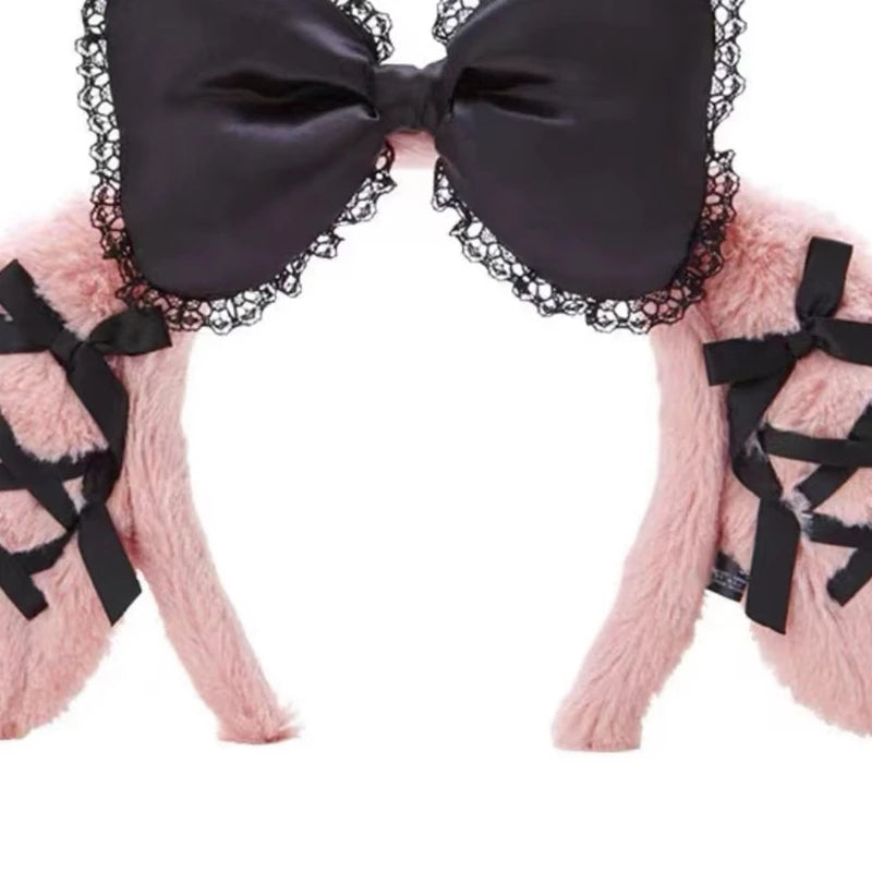 Women Girls Cute Cartoon Melody Ears Shaped Headband Plush Hair Hoop Makeup Photoshoot Christmas Party Headpieces