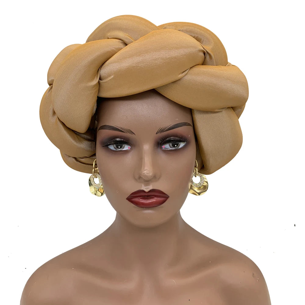 Exaggerated Big Braid Head Band African Raw Silk Turban Cap for Women Nigeria Wedding Party Headpiece Female Headband