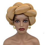 Exaggerated Big Braid Head Band African Raw Silk Turban Cap for Women Nigeria Wedding Party Headpiece Female Headband