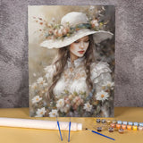 Paint By Numbers Kit For Adults Beginner On Canvas, DIY Acrylic Painting Package For Kids, Flowers Hat Women Picture, Frameless
