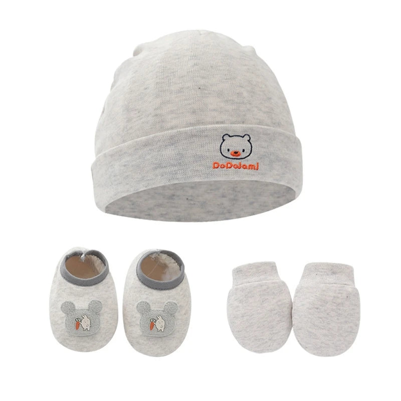 1 Set Baby Anti Scratching Gloves Hat Foot Cover Set Soft Cotton Newborn No Scratch Mittens Socks Beanies Cap Nightcap