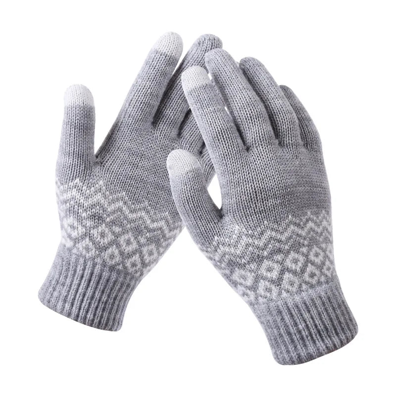 Patterned knitted gloves for men and women for adults