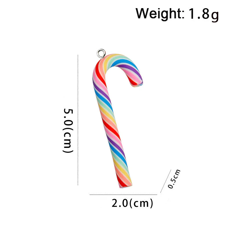 10Pcs  Simulation Polymer Clay Christmas Cane Rainbow Candy Charms Christmas Pendants for Earrings Keychains DIY Jewelry Making