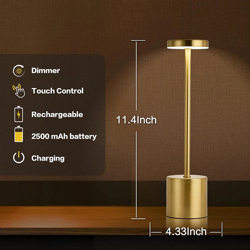 1PC Metal Classic Table Lamp USB Rechargeable Night Light Stepless Dimming Touch 3 Level Bedside Lamp Hotel Bar Decoration