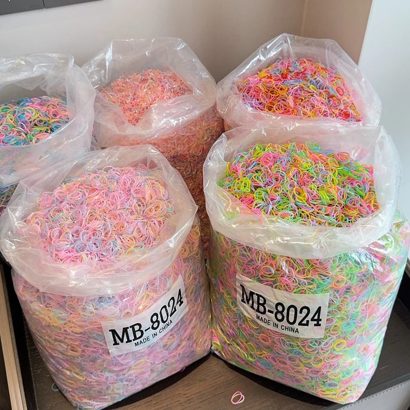 500Pcs/bag Girls Colourful Disposable Rubber Band Hair Ties Headband Children Ponytail Holder Bands Kids Hair Accessories