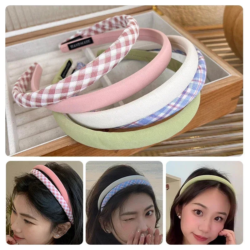 Spring Summer Women Colorful Head Hoop Princess Girls Sweet Plaid Cloth Headbands for Children Daily Headpiece Hair Accessories
