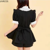 Japanese Style Gothic Y2k Lolita Plaid Rhinestone Bow Dress Shorts Set Sweet Women Puff Short Sleeve Button Shirt Party Dresses