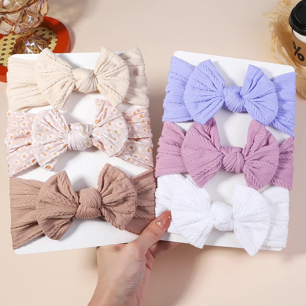 3Pcs Girls Cable Knit Turban Baby Bows Headbands For Children Elastic Kids Hair Bands Newborn Toddle Headwrap Hair Accessories