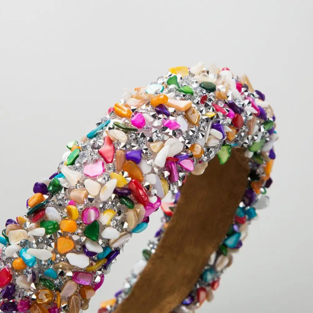 Women Headband Artificial Crystal Embellished Wide Band Headwear Elastic Anti-slip Luxury Fashion Ladies Hair Hoop Accessories 