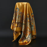 90*90cm Silk Scarf Women Print Hair Neck Square Office Ladies Shawl Bandanna Muslim Hijab Handkerchief Muffler Foulard female