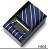 Gravatas For Men Newest design Silk Tie Handkerchief Cufflink Set Necktie Box Striped Blue Office