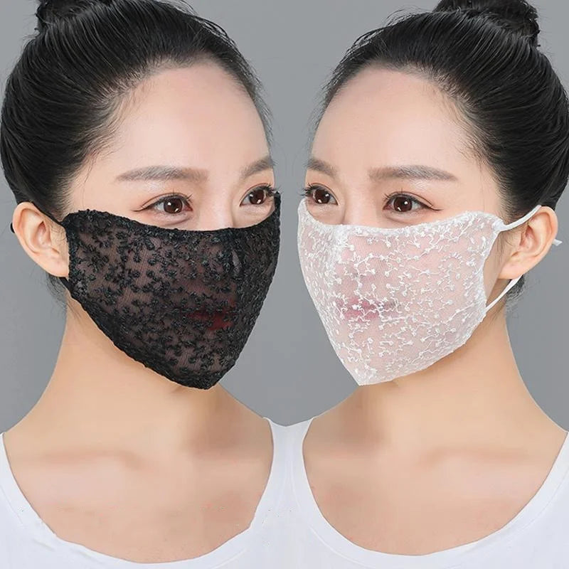 1/2pc Black White Lace Face Mask Reusable Breathable Cosplay Mask for Makeup Dance Parties Sunscreen Mask for Outdoor Activities