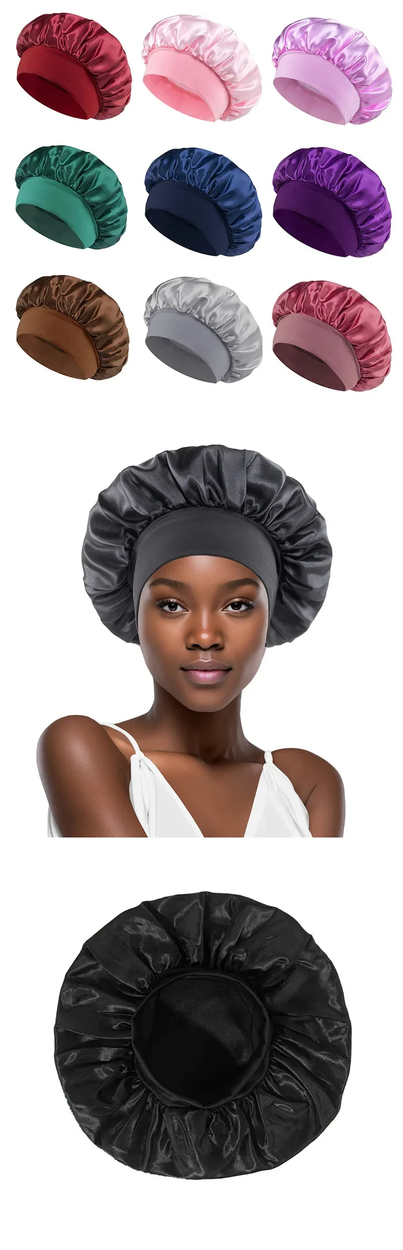 Unisex Head Wrap Elastic Band Cap for Brimmed Night Hat Bath Cap Extra Large Satin Silky Bonnet Sleep with Premium Elastic Band