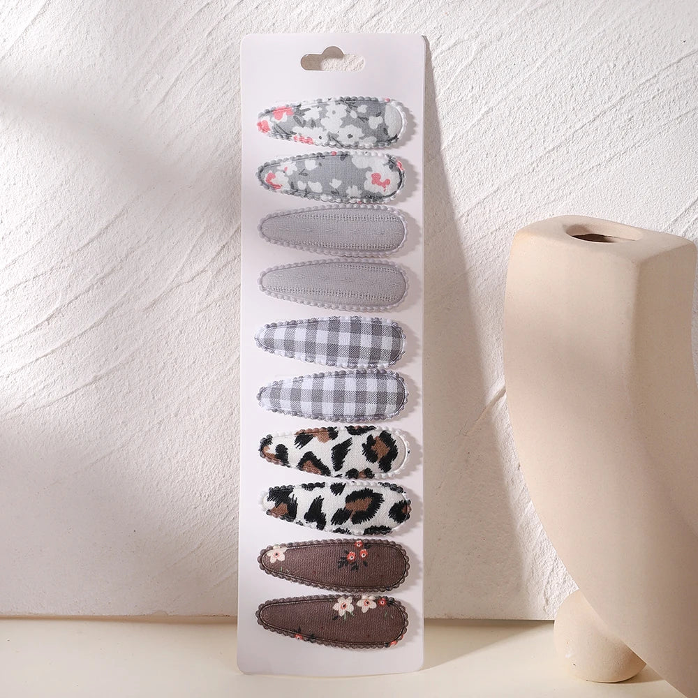 10Pcs/Lot Hair Clip Newborn Print Cotton Alloy Hair Bow Snap Set Fabric Plaid Hairpins Girls Kids Headwear Baby Hair Accessories