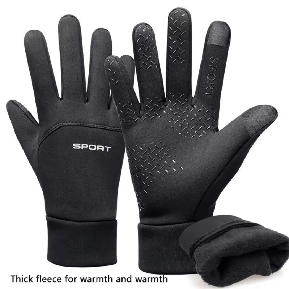 Windproof and Waterproof Outdoor Gloves Touch Screen Thumb and Index Finger Fingertips Warm Gloves for Running Cycling