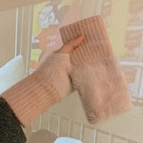 New Mink Fleece Half Finger Gloves for Women's Soft Winter Warmth Luxury Solid Color Plush Knitted Fingerless Gloves
