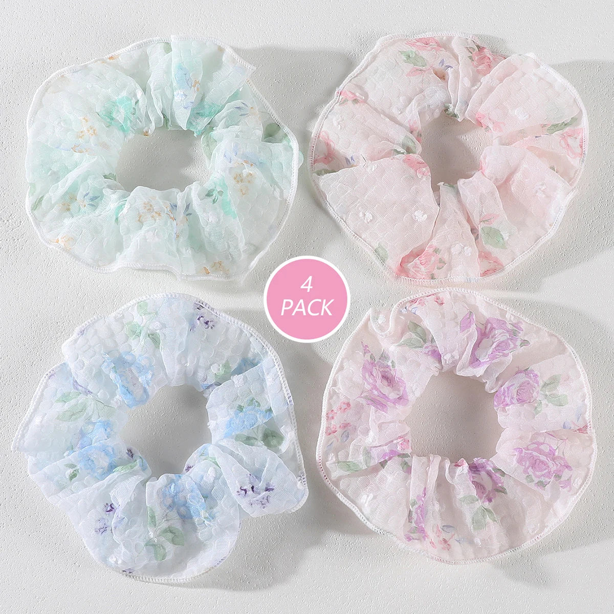 3/4Pcs Sweet Printed Elastics Hair Bands Women Girls Simple Scrunchies Korean Pink Mesh Hair Ties Ponytail Hair Accessories
