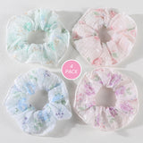 3/4Pcs Sweet Printed Elastics Hair Bands Women Girls Simple Scrunchies Korean Pink Mesh Hair Ties Ponytail Hair Accessories