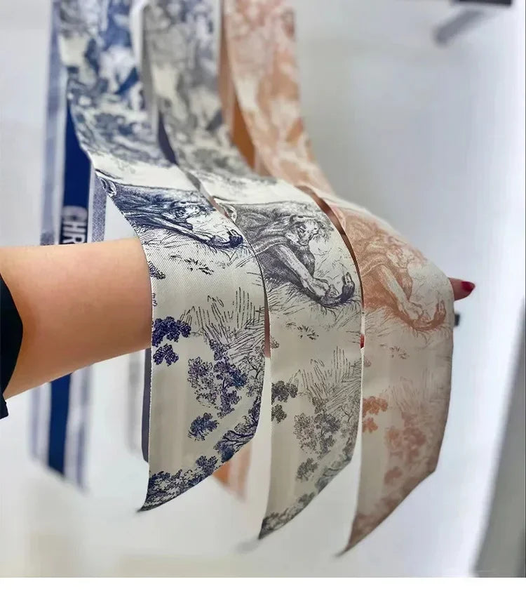 Women's Daily Wear Headbands Bags Handles Silk Scarves Simulated Silk Streamers French Versatile Headbands Scarves Gifts