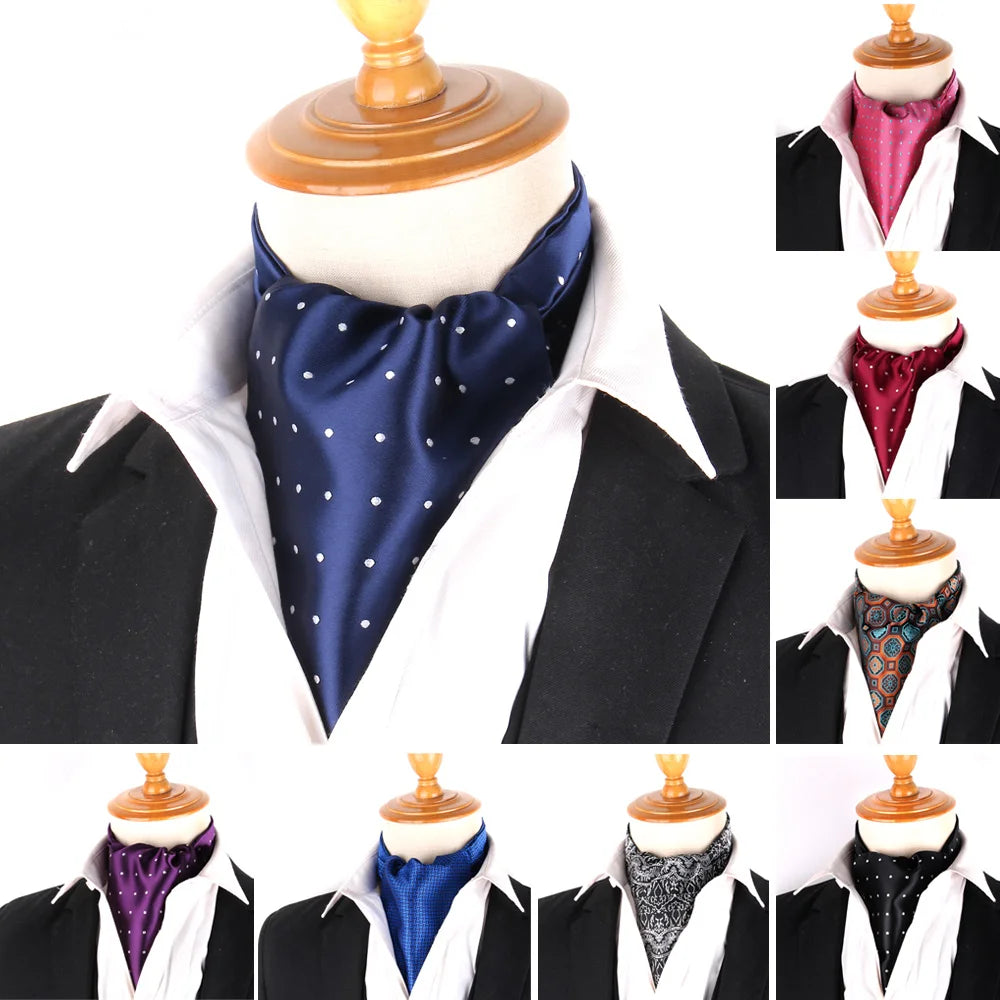 Ascot Tie Cravat Luxury Mens dots Neck Tie Self Tie  for Men Wedding Necktie