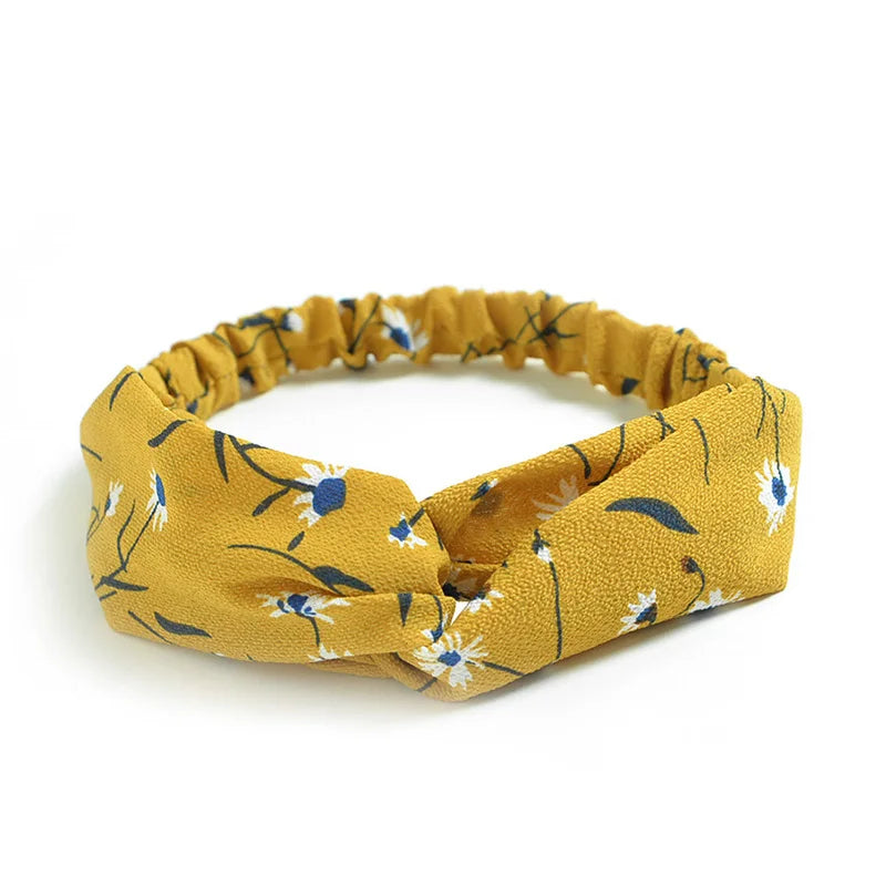 Fashion WomenFloral Headband Hair Accessories Leopard Cross Knotted Bow Chiffon Hair Band Girls Headdress Ladies Hoop Headwear