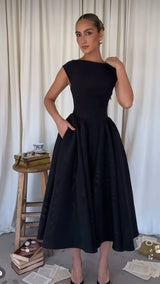 Fashion Backless O-neck A-line Dress For Women Elegant Short Sleeve High Waist Maxi Dresses 2025 New Street Vocation Robes