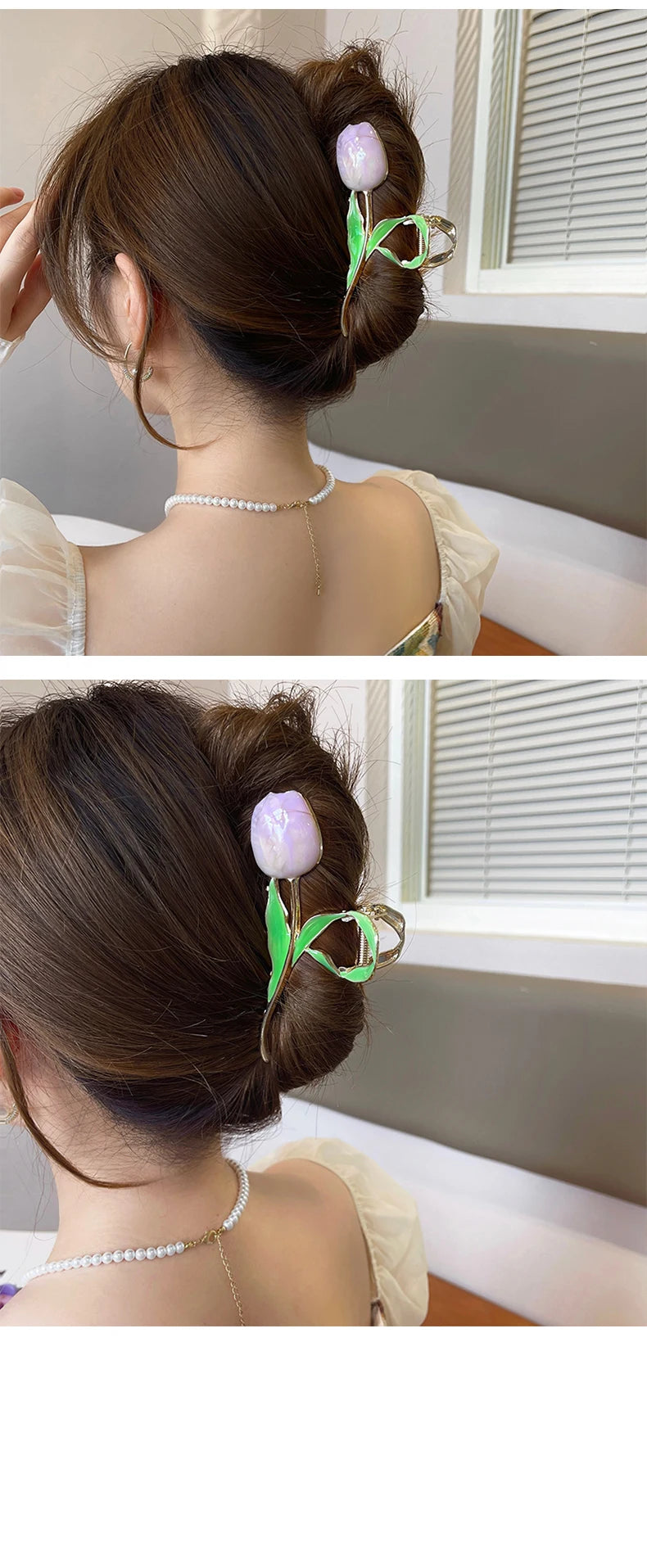 New Tulip Hair Claw Flower grace Shark Clip Headdress Vintage Ponytail Claw Clip Trendy sweet HAIR CLIP FOR GIRL Hair Jewelry