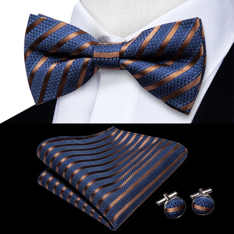 Hi-Tie Jacquard Silk Mens Bowtie Bow Tie Hanky Cufflinks Set Pre-tied Butterfly Knot Black White Grey Blue Red Green Pink Purple