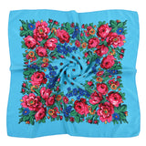 70*70cm Luxury Flowers Square Russian Scarf Women Floral Printed Shawl Female Bandana Head Wrap Headband Scarves Handkerchief