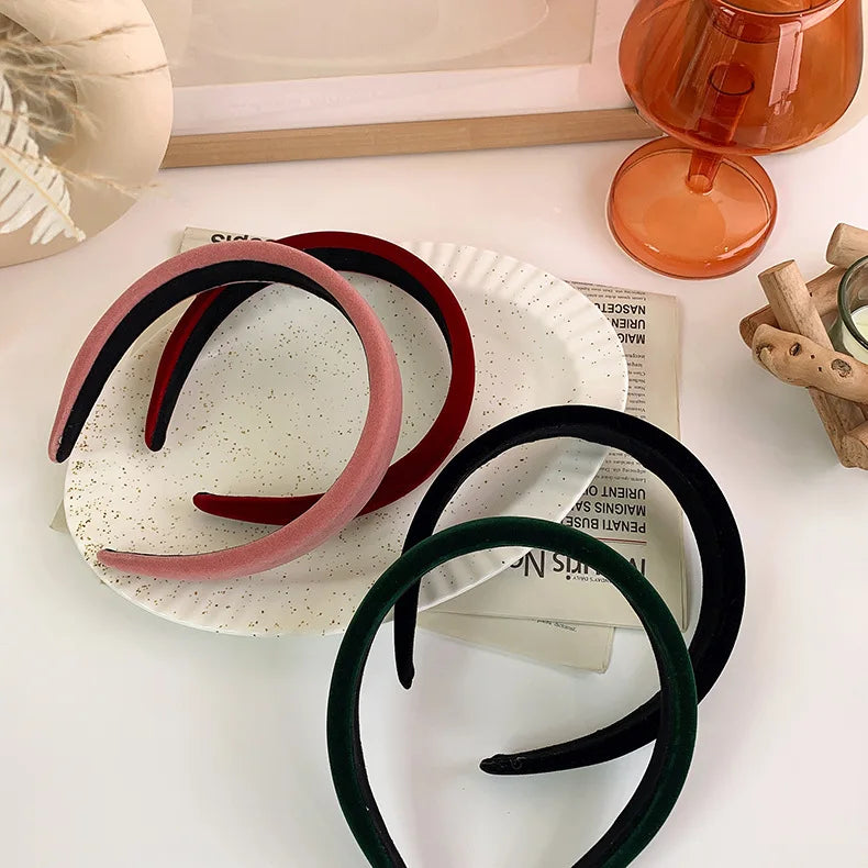 SWINATE Fashion Women Basic Black Velvet Hairband Double Size Headband Stretch Hair Hoop Simple Plain Style Easy For Wearing