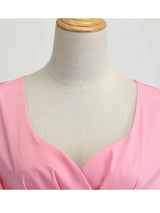 Robe d'été rose pour femme, col en V, style vintage, élégante, rétro, pin-up, soirée, bureau, mi-longue