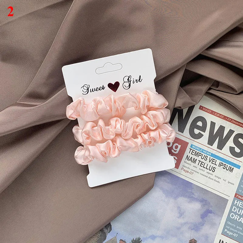 3Pcs/Set Silky Hair Scrunchies Ponytail Holders Elastics Hair Ties For Women Silk Satin Solid Color Hair Rope Hair Accessories