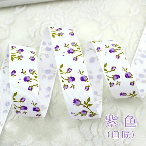 25mm Flower Printed Grosgrain Ribbons 2Meter/Lot DIY Handmade Baby Girl Headband Hairclip Bowtie Accessories Gift Box Decoration