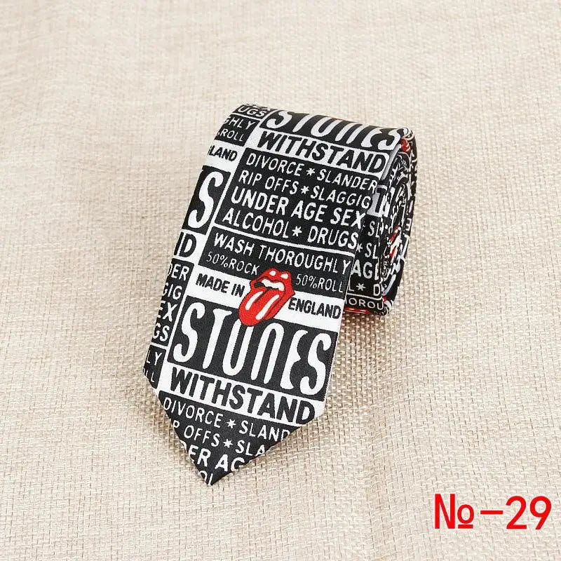 Classic Fashion Men's Skinny Tie Colorful Musical Notes Printed Piano Guitar Polyester 5cm Width Necktie Party Gift Accessory