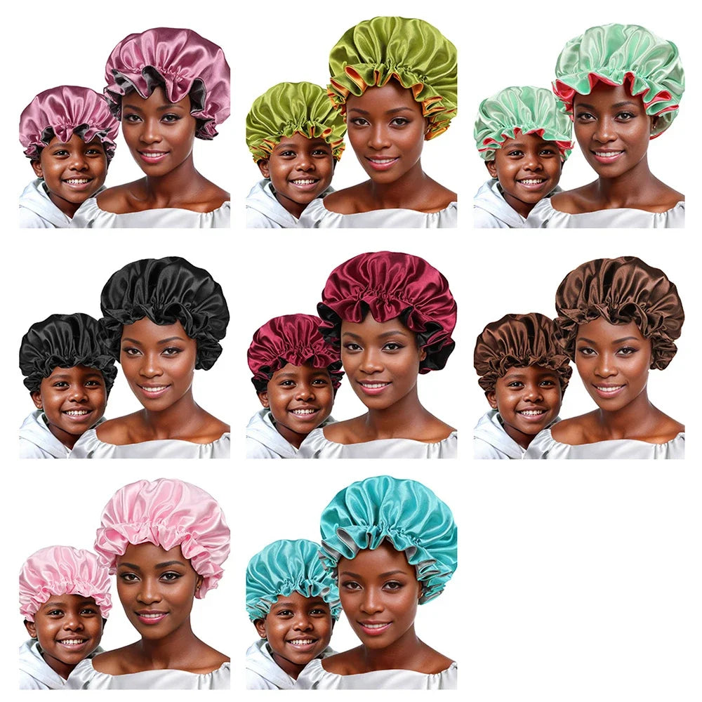 New Women's Satin Solid Sleeping Hat Night Sleep Hair Care Bonnet Nightcap Silky Shower Caps Comfortable Flower Band Unisex Cap