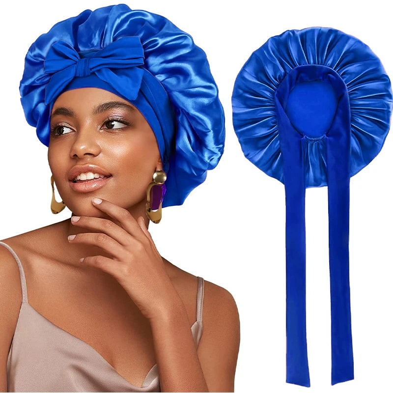 New Women Satin Bonnet Silky Sleep Cap Curly Hair Wrap For Sleeping Cap Adjustable Bonnets With Tie Band Nightcap Hair Care Cap