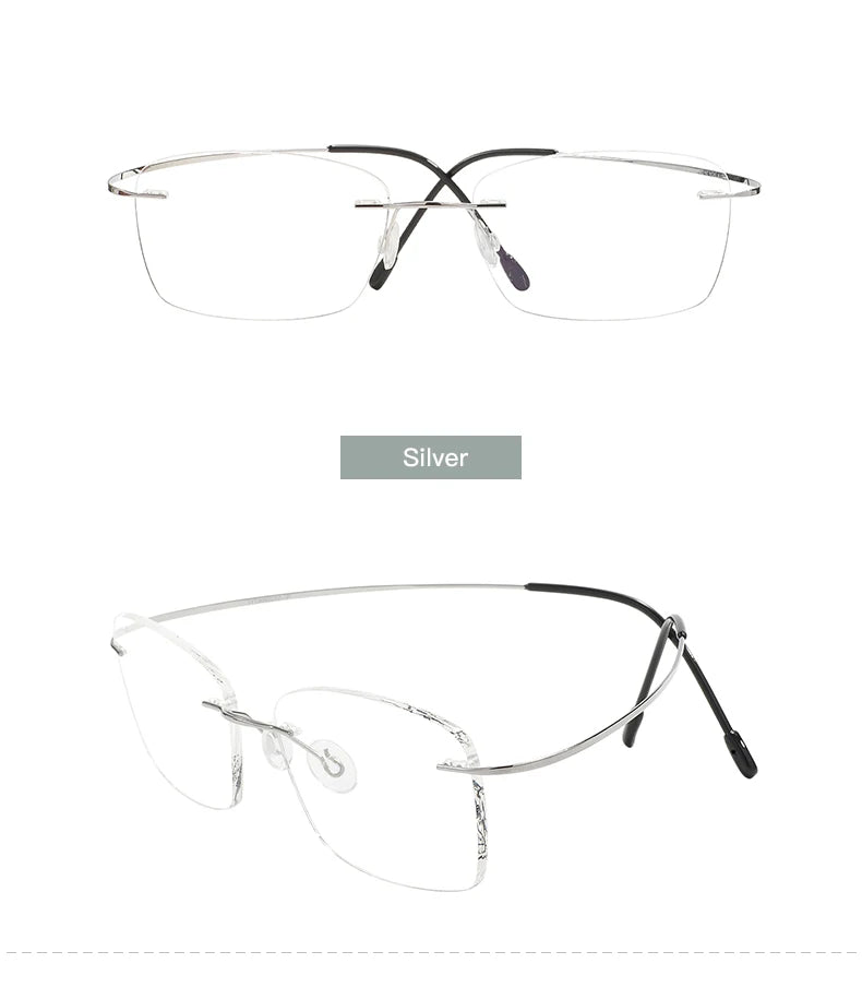 Titanium Large Size Lightweight Rectangular Men and Women Colored Flexible Rimless Glasses Frame For Myopia Prescription Lenses