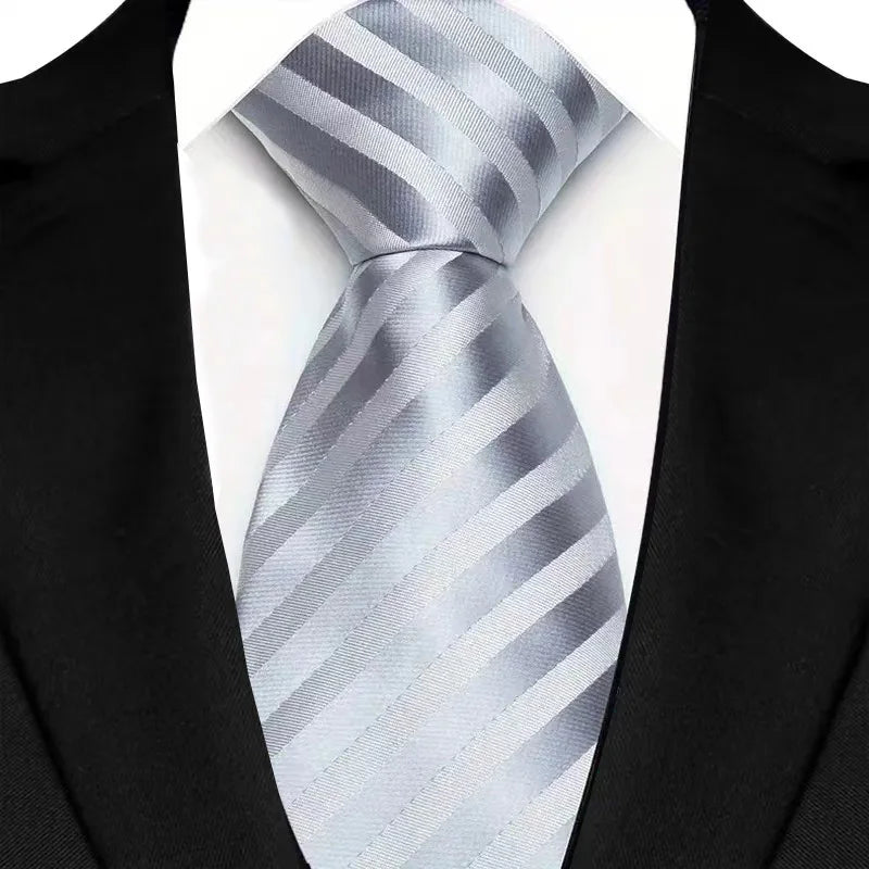 Luxury 8CM Mens Necktie Gray Sliver Color Dot Stripes Solid Tie For Man Groom Jacquard Woven Neck Tie For Business Wedding Party