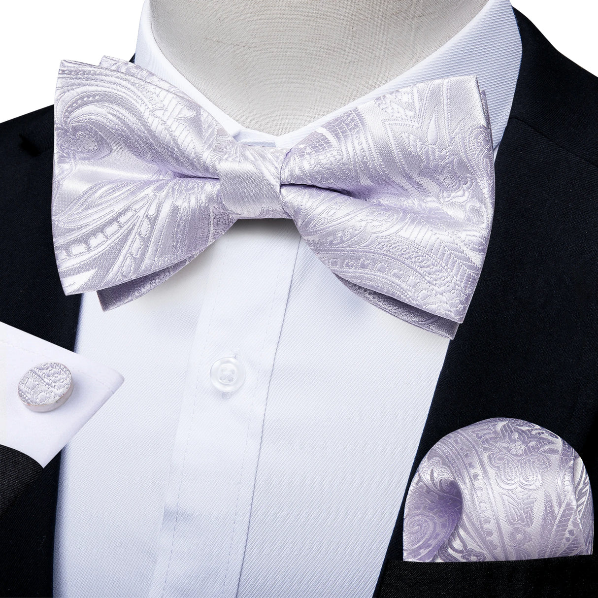 Classic Black Men Bow Ties 100% Silk Bowties Butterfly Pocket Square Cufflinks Set Suit Paisley Gold Pre-Tied Bow Tie DiBanGu