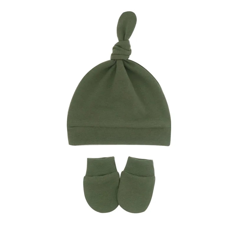 Newborn Baby Hat with Gloves Autumn Winter Warm Cotton Kids Beanies Stuff Children Accessories Infant Nightcap 0-6 Months Babies