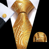 Classic Gold Silk Men Necktie Fashion Stripe High Quality Handkerchief Cufflinks Set Wedding Male Ties Business Party Barry.Wang