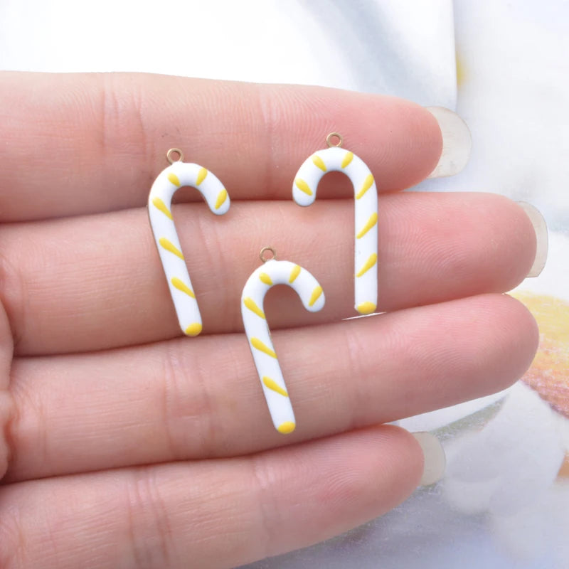 20pcs Copper Both Side Enamelled Christmas Crutches Charms Colorful Candy Cane Pendant DIY Earring Necklace Bracelet Accessories